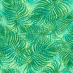 Naklejka na ściany i meble Lush tropical foliage seamless pattern, tropics palm print