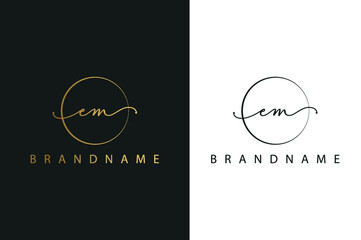 E M EM hand drawn logo of initial signature, fashion, jewelry, photography, boutique, script, wedding, floral and botanical creative vector logo template for any company or business.
