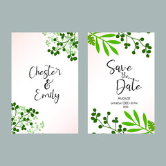 green leaves vector wedding invitation. simple design invitation with green leaves.