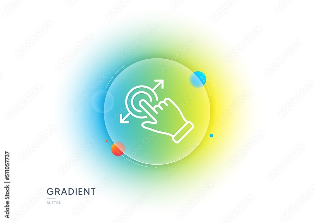 Poster touchscreen gesture line icon. gradient blur button with glassmorphism. drag and drop arrow sign. sw