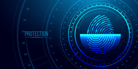 Fingerprint scanner. Cyber security, technology identification concept.  Futuristic technology background. Vector illustration.