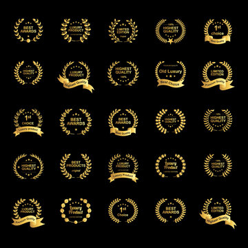 Luxury gold awards label with multiple nomination categories isolated on black background easy to edit eps 10.