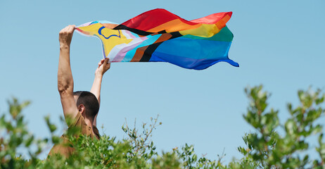 waving a progress pride flag, web banner