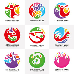 People and family happy together colorfull logo with circle