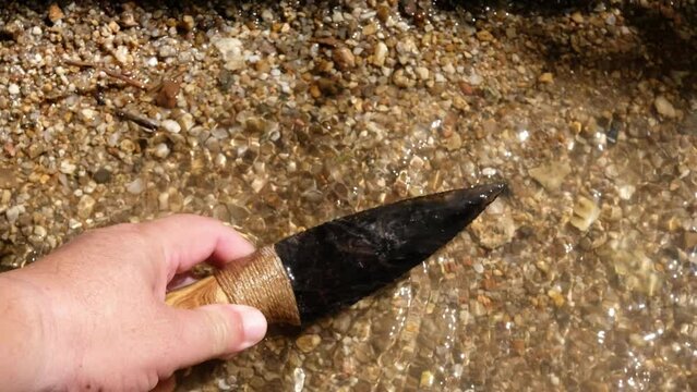 Obsidian has been long prized by Native Americans as a substance that can be formed into a knife blade or tool through a rock flaking process