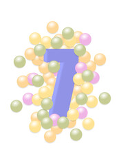 number seven in colored balls. Vector illustration.