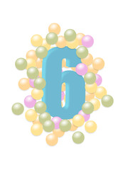 number six in colored balls. Vector illustration.