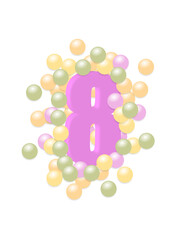 number eight in colored balls. Vector illustration.