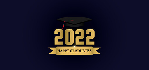 Class of 2022 vector design with golden text and dark blue background. Vector background for banner graduation, congratulation event, high school or college graduate, invitation card 