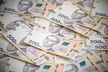 Fototapeta na wymiar Ukrainian hryvnia, new 500 hryvnia bills. Hryvnia UAH Financial background with hryvnia