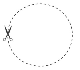 Naklejka premium circular dashed cut out line with scissors, coupon border template vector illustration