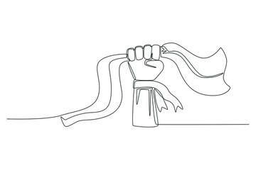 One continuous line drawing of a hand holding a flag ribbon. Independence day concept. Single line draw design vector graphic illustration.