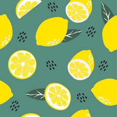 Green and Yellow lemons seamless pattern