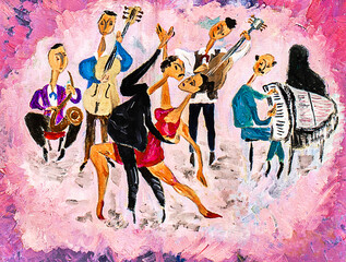 oil painting, music band, couple dance - 511064522