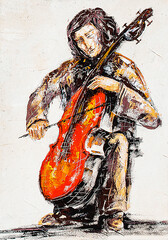 freehand drawing, musician playing the violin