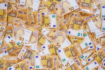 Background made with fifty euro banknotes of European Union.