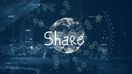 Animation of share text over globe - Powered by Adobe