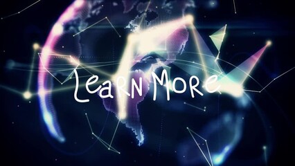 Animation of learn more text over globe - Powered by Adobe
