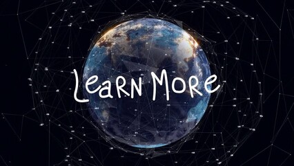 Animation of learn more text over globe - Powered by Adobe