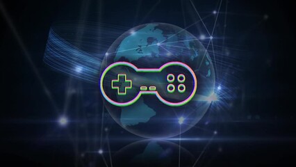 Animation of gamepad icon over globe - Powered by Adobe