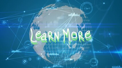 Animation of learn more text over globe - Powered by Adobe