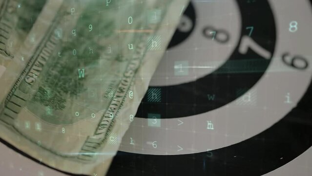 Animation of data processing over banknotes