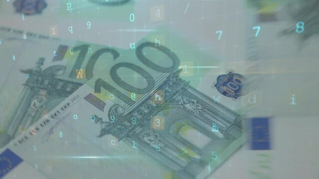 Animation of data processing over banknotes
