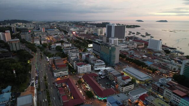 Kota Kinabalu, Sabah Malaysia &ndash; June 14, 2022: The Waterfront and Esplanade Area of Kota Kinabalu City Centre
