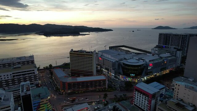 Kota Kinabalu, Sabah Malaysia &ndash; June 14, 2022: The Waterfront and Esplanade Area of Kota Kinabalu City Centre