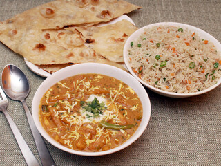 Shahi paneer, fried rice, butter naan