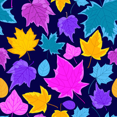Naklejka na ściany i meble maple leaves seamless pattern. abstract contrast vivid colors. autumn fall season. good for wallpaper, fashion, fabric, dress, background, etc.