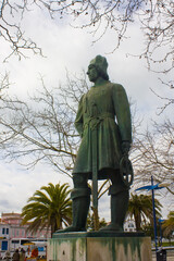 Fototapeta na wymiar Statue of Joao Afonso de Aveiro (considered one of the founders of the Portuguese discoveries) in Old Town of Aveiro, Portugal