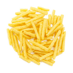 French fries on a white background, beer snack.
