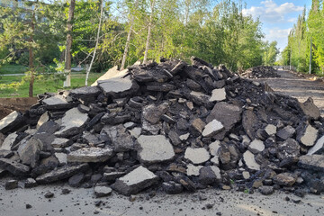 Obraz premium Mountain removed asphalt pavement, Road repair concept.