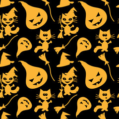 Halloween party orange black vector seamless pattern