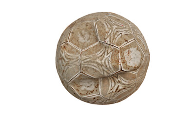Old dirty football, Used soccer ball, White futsal ball isolated on white background