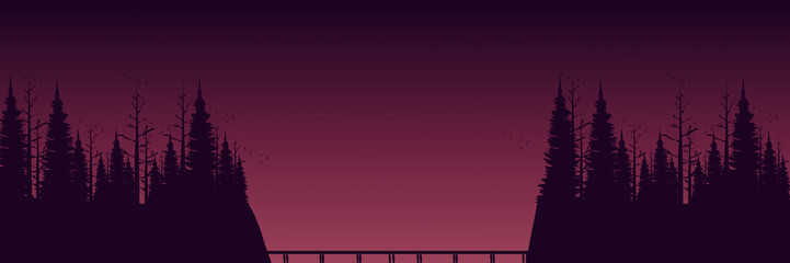 silhouette of landscape with tree flat design vector illustration good for wallpaper, background, banner, backdrop, web, tourism, travel, and design template