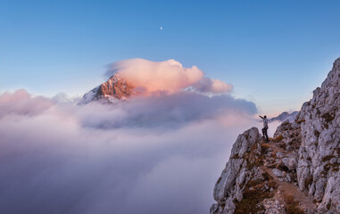 Male hiker in the Julian Alps below Triglav mountain.