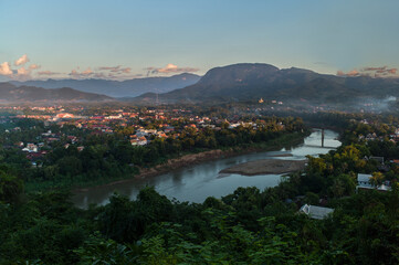 Fototapeta na wymiar Aerial view of Luang Prabang cityscape from Phousi Hill, Laos, Unesco world heritage site