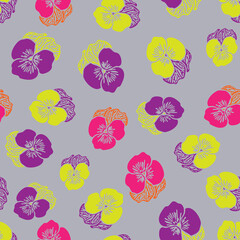 Fototapeta na wymiar Seamless vector abstract colorful pansy pattern. 