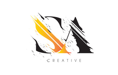 Black and Yellow SA Letter Logo with Vintage Grundge Drawing Design. Destroyed Cutted Letter Icon Vector.