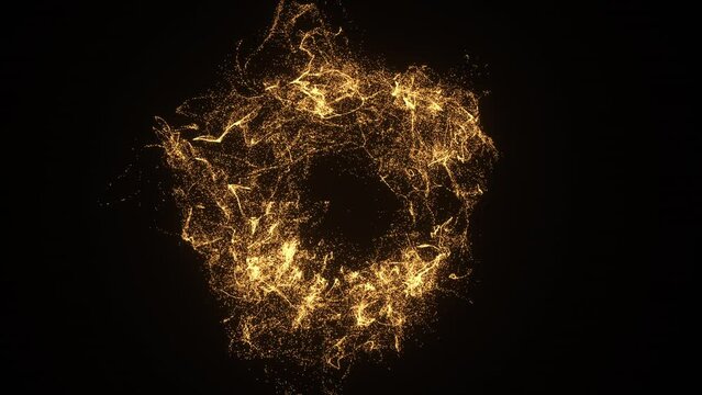 golden light loop explosion with glowing particles in dark sky 3d rendered
