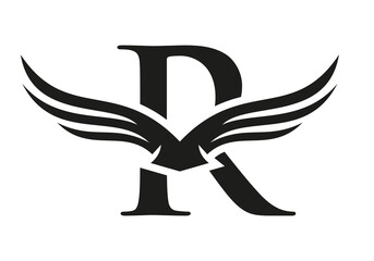 Letter R Wing Logo Design. Initial Flying Wing R Letter Logo. Letter R Wings Symbol Concept - obrazy, fototapety, plakaty