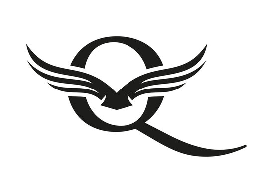 Letter Q Wing Logo Design. Initial Flying Wing Q Letter Logo. Letter Q Wings Symbol Concept