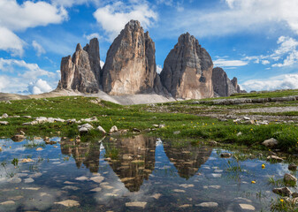 Tre Cime di Lavaredo on a beautiful summer afternoon