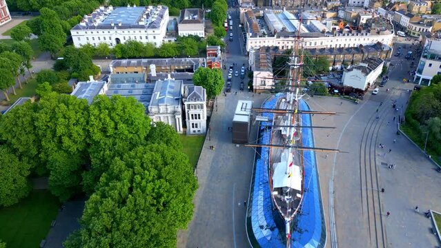 Famous Cutty Sark Sailing ship in London Greenwich - aerial view - travel photography