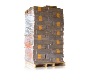 Corrugated Paperboard Stacked Isolated on White Background. Warehouse Supplier. Packaging Cardboard Boxes, Carton 