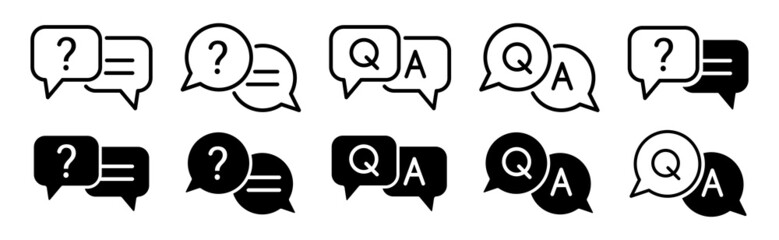 Chat question and answer icon set. Help peech bubble. - obrazy, fototapety, plakaty
