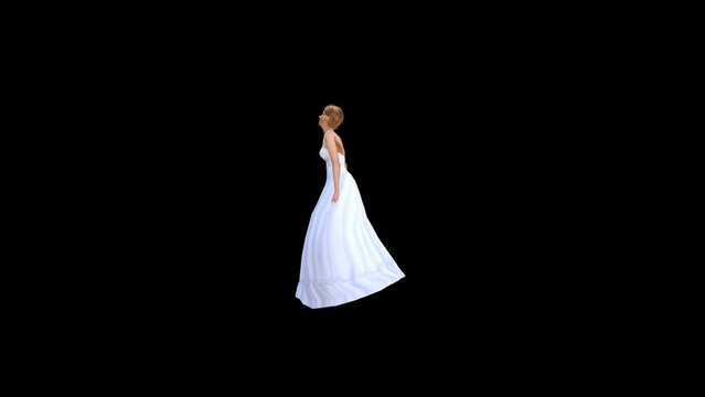 Bride is Turning Around Yourself, animation.Full HD 1920×1080.11 Second Long.Transparent Alpha video.LOOP.