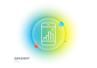 Graph phone line icon. Gradient blur button with glassmorphism. Column chart sign. Growth diagram symbol. Transparent glass design. Graph phone line icon. Vector